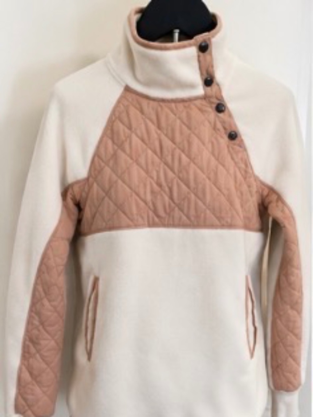 Abercrombie & Fitch Quilted Fleece Pullover Jacket Womens‎ XS Cream Tan